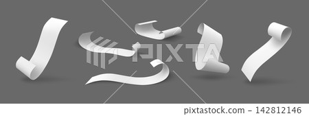 Receipt paper ribbon element set with 3D curled strips Receipt paper ribbon element set with 3D curled strips 142812146