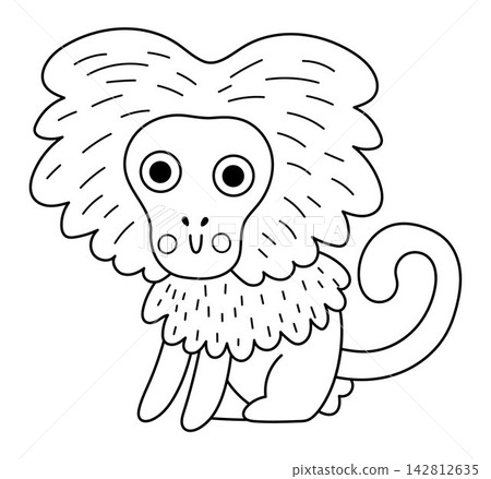 Vector black and white cartoon baboon isolated on white background. Funny African or safari animal clipart. Cute savannah monkey icon for kids. Line savanna element. Africa wildlife coloring page Vector black and white cartoon baboon isolated on white background. Funny African or safari animal clipart. Cute savannah monkey icon for kids. Line savanna element. Africa wildlife coloring page 142812635