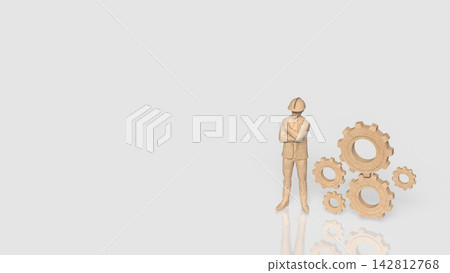 Construction Engineer with Wooden Gears Representing Industrial Teamwork 3d render. Construction Engineer with Wooden Gears Representing Industrial Teamwork 3d render. 142812768