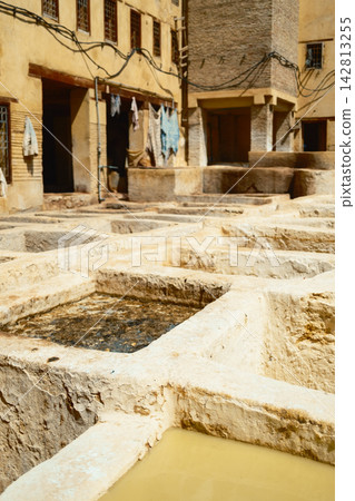 Traditional Moroccan Tannery With Leather Vats Traditional Moroccan Tannery With Leather Vats 142813255