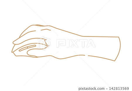 Hand holding a mouse - illustration, close-up of a hand, line drawing 142813569