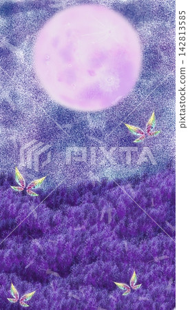 A fantastical scene of butterflies playing with the moon. A fantastical scene of butterflies playing with the moon. 142813585