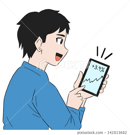 一名男子正在用智慧型手機查看股票價格。 142813682