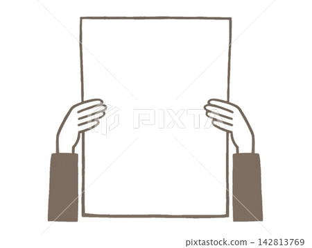 Frame holding a large piece of paper in his hand Frame holding a large piece of paper in his hand 142813769
