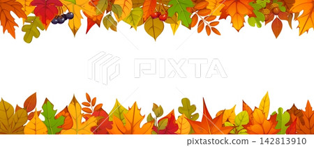 Autumn leaves border frame with berries and acorns for fall season decoration background. Autumn leaves frame with foliage bunch of bright seasonal forest maple or oak tree, rowan and willow leaf Autumn leaves border frame with berries and acorns for fall season decoration background. Autumn leaves frame with foliage bunch of bright seasonal forest maple or oak tree, rowan and willow leaf 142813910
