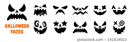 Scary Halloween emoji faces of spooky ghost, pumpkin lantern and night monster characters. Happy, angry and crazy Halloween pumpkin carved faces, funny creepy ghost smiles, cross, swirl and star eyes Scary Halloween emoji faces of spooky ghost, pumpkin lantern and night monster characters. Happy, angry and crazy Halloween pumpkin carved faces, funny creepy ghost smiles, cross, swirl and star eyes 142814022