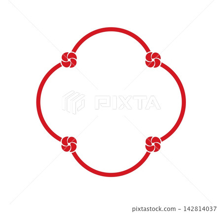 Japanese holiday frame with decorative mizuhiki knots, traditional red oriental border for festive greetings. Vector Japan ornament icon with curved rope, flower knots and elegant ceremonial motif Japanese holiday frame with decorative mizuhiki knots, traditional red oriental border for festive greetings. Vector Japan ornament icon with curved rope, flower knots and elegant ceremonial motif 142814037