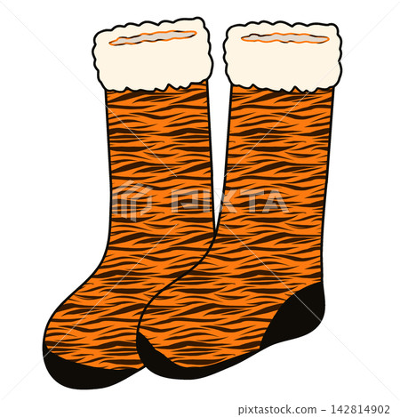 Tiger Print Boots With White Fur Trim Isolated Tiger Print Boots With White Fur Trim Isolated 142814902