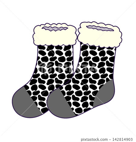 Cow Print Socks With White Fur Trim Pair Isolated 142814903