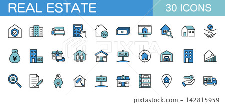 Real Estate Line Icon Set (Color) Real Estate Line Icon Set (Color) 142815959