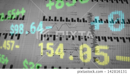 Displaying colored translucent digits covering grid paper with bar graphs, axes, year marks Displaying colored translucent digits covering grid paper with bar graphs, axes, year marks 142816131