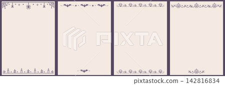 Cross stitch Halloween greeting card template set. Spooky embroidery folk art backgrounds. Digital invitation layouts with spider, bat, skull, and pumpkin borders. Cross stitch Halloween greeting card template set. Spooky embroidery folk art backgrounds. Digital invitation layouts with spider, bat, skull, and pumpkin borders. 142816834