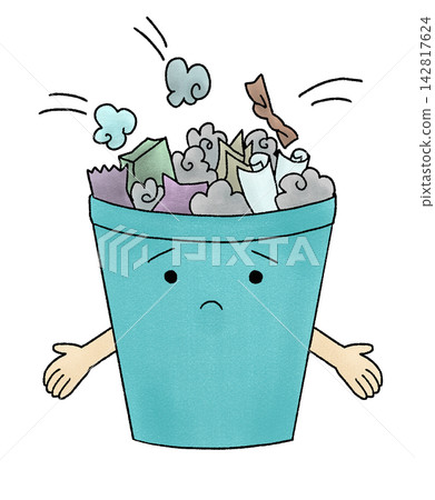 A hand-drawn illustration of a full trash can. A hand-drawn illustration of a full trash can. 142817624