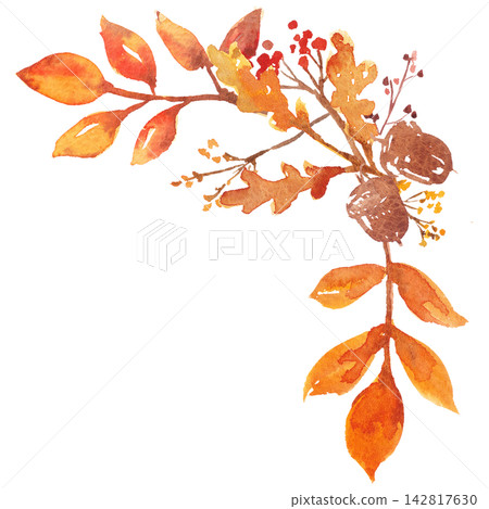 watercolor-painted autumn leaf frame material watercolor-painted autumn leaf frame material 142817630