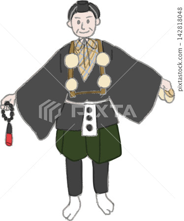 A hand-drawn, full-color illustration of "Yamabushi," a representative character in Kyogen (traditional Japanese comic theater). A hand-drawn, full-color illustration of "Yamabushi," a representative character in Kyogen (traditional Japanese comic theater). 142818048