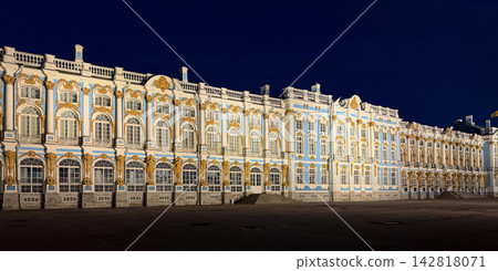 Catherine Palace features stunning illuminated architecture at night, highlighting ornate details and design elements in Tsarskoye Selo, Russia Catherine Palace features stunning illuminated architecture at night, highlighting ornate details and design elements in Tsarskoye Selo, Russia 142818071