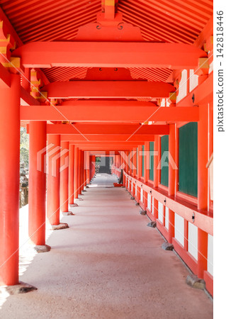 The vermilion corridor of Kasuga Taisha Shrine The vermilion corridor of Kasuga Taisha Shrine 142818446