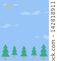 Winter night sky and tree background illustration, vertical frame material, with copy space. 142818911