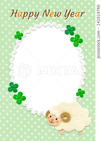 Sheep and clover appliqué photo frame New Year's card / 2027 New Year's greeting included, vertical format Sheep and clover appliqué photo frame New Year's card / 2027 New Year's greeting included, vertical format 142819766