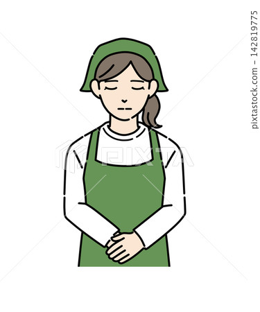Illustration 2 of a young female shop assistant wearing an apron and bowing. Illustration 2 of a young female shop assistant wearing an apron and bowing. 142819775