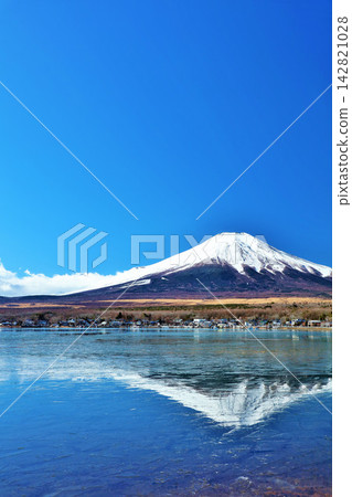Yamanashi Prefecture, Lake Yamanaka and Mt. Fuji under the blue sky Yamanashi Prefecture, Lake Yamanaka and Mt. Fuji under the blue sky 142821028