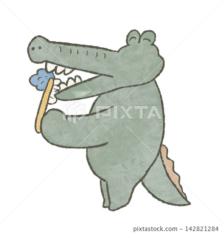 A cute illustration of a crocodile brushing its teeth. A cute illustration of a crocodile brushing its teeth. 142821284
