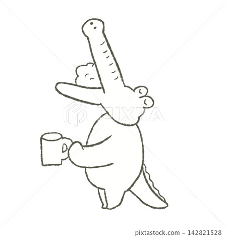 An illustration of a cute crocodile gargling with its head tilted upwards. An illustration of a cute crocodile gargling with its head tilted upwards. 142821528