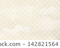 An elegant, pale beige Japanese paper background adorned with a Seigaiha (wave) pattern. 142821564