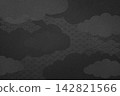 A black, three-dimensional background featuring a Japanese-style design of clouds and wave patterns. 142821566