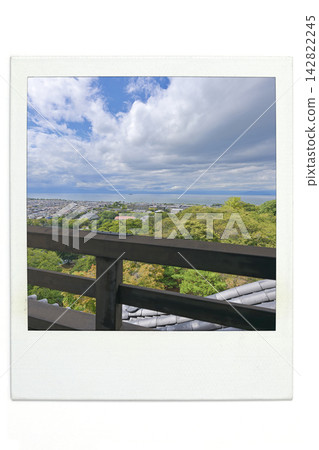 Hikone Castle, a National Treasure, overlooking Lake Biwa, Polaroid style. Hikone Castle, a National Treasure, overlooking Lake Biwa, Polaroid style. 142822245