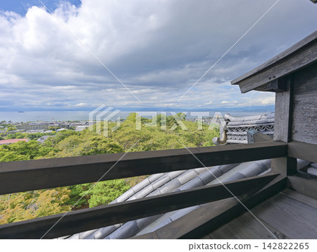 Hikone Castle, a National Treasure; a view of Lake Biwa from Hikone Castle. Hikone Castle, a National Treasure; a view of Lake Biwa from Hikone Castle. 142822265