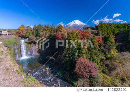[Mt. Fuji Image] Autumn scenery - Otodome Falls and Mt. Fuji during the autumn foliage season [Shizuoka Prefecture] 142822291