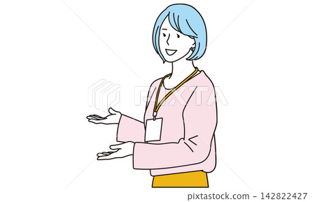 Illustration of a female staff member giving directions Illustration of a female staff member giving directions 142822427