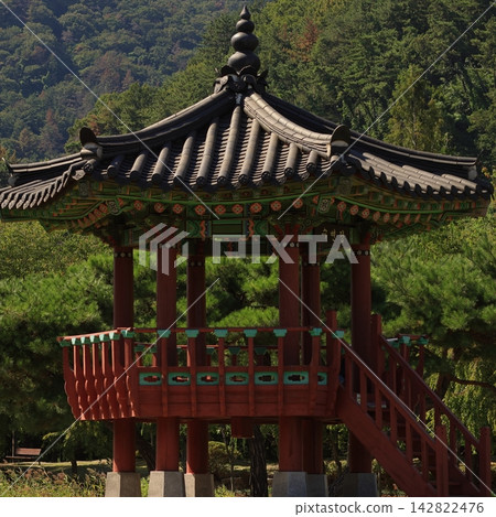 Traditional Korean Pavilion in a Mountain Forest Traditional Korean Pavilion in a Mountain Forest 142822476