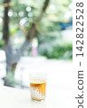 Glass of milk latte coffee on a table. 142822528