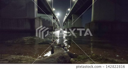 從正下方看到的琵琶湖大橋,沐浴在皎潔的月光下。 從正下方看到的琵琶湖大橋,沐浴在皎潔的月光下。 142822816