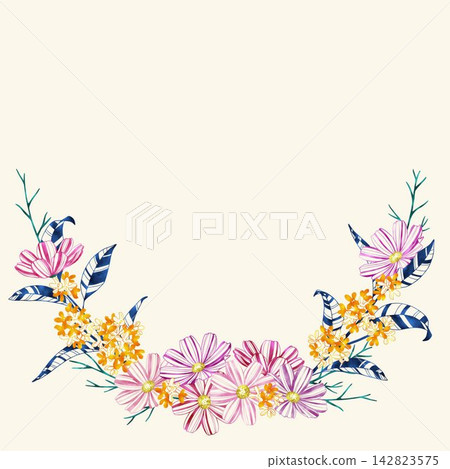 Autumn flower frame: Cosmos and Osmanthus Autumn flower frame: Cosmos and Osmanthus 142823575