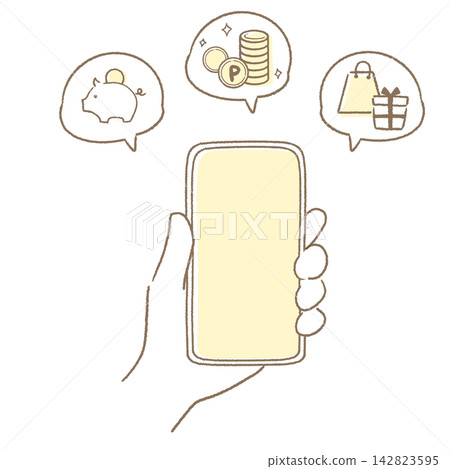 An illustration illustrating how to earn points using a smartphone. An illustration illustrating how to earn points using a smartphone. 142823595