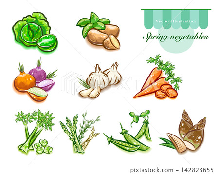 A set of illustrations of various spring vegetables | Cute pop art vector materials A set of illustrations of various spring vegetables | Cute pop art vector materials 142823655