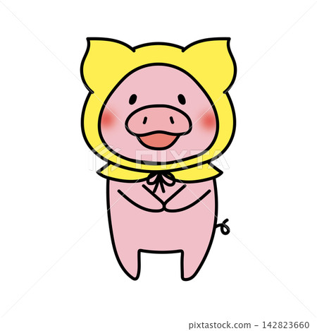 A pig wearing a disaster prevention hood A pig wearing a disaster prevention hood 142823660