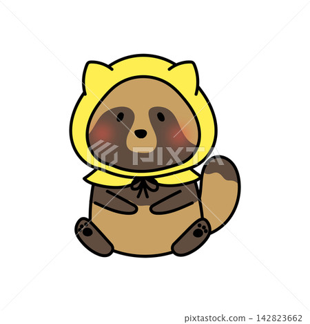 A raccoon wearing a disaster prevention hood A raccoon wearing a disaster prevention hood 142823662