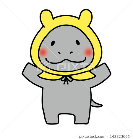 A hippo wearing a disaster prevention hood A hippo wearing a disaster prevention hood 142823665