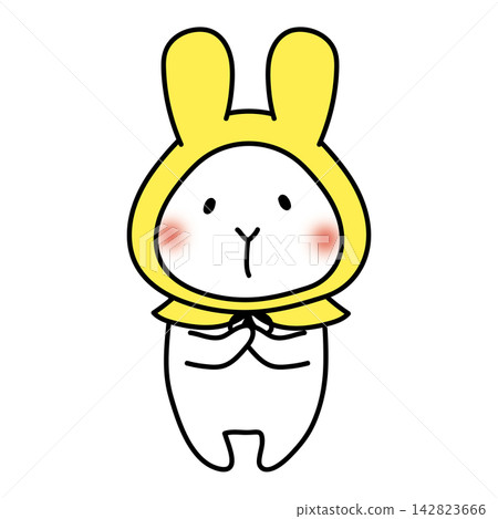 A white rabbit wearing a disaster prevention hood. A white rabbit wearing a disaster prevention hood. 142823666