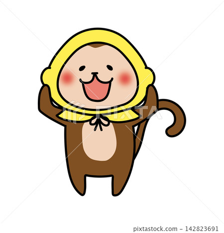 A monkey wearing a disaster prevention hood A monkey wearing a disaster prevention hood 142823691