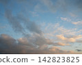 Soft Gray and Pink Clouds in Blue Evening Sky 142823825