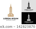 Minimalist skyscraper building flat vector logo design template, urban architecture for real estate and property development branding, isolated on a white background. Minimalist skyscraper building flat vector logo design template, urban architecture for real estate and property development branding, isolated on a white background. 142823870