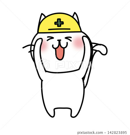 A white cat wearing a helmet A white cat wearing a helmet 142823895