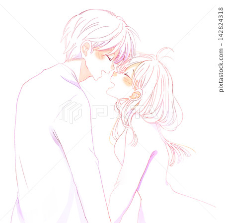 A line drawing of a happy-looking man and woman facing each other. A line drawing of a happy-looking man and woman facing each other. 142824318