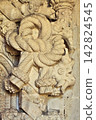 Intricate Stone Relief Featuring Rope and Lion at Convento de Cristo in Portugal 142824545