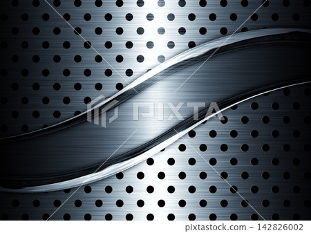 Perforated metal and brushed silver metal plate background | Technology abstract design Perforated metal and brushed silver metal plate background | Technology abstract design 142826002